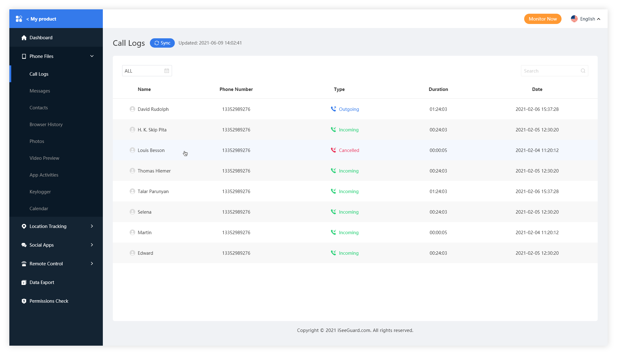 Call tracker - Call log monitor app to track mobile number call details